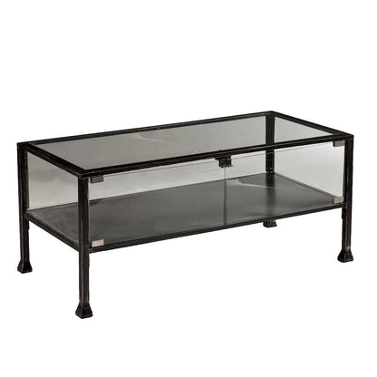 43  Black Glass And Metal Rectangular Coffee Table - 18.5  H x 42.5  W x 21  D