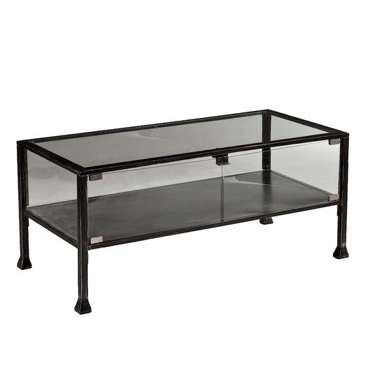 43  Black Glass And Metal Rectangular Coffee Table - 18.5  H x 42.5  W x 21  D