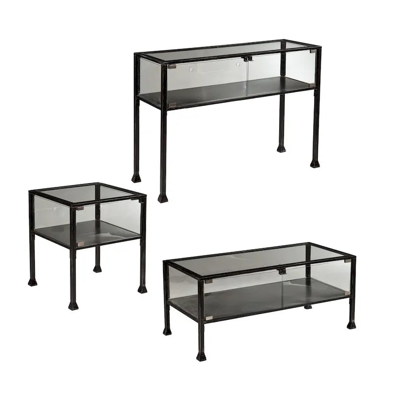 43  Black Glass And Metal Rectangular Coffee Table - 18.5  H x 42.5  W x 21  D
