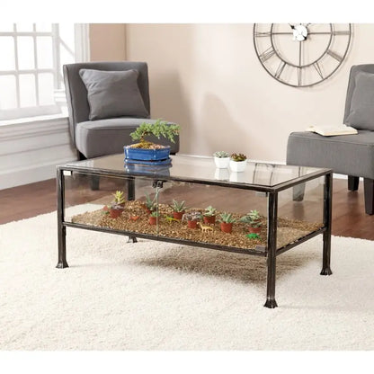 43  Black Glass And Metal Rectangular Coffee Table - 18.5  H x 42.5  W x 21  D