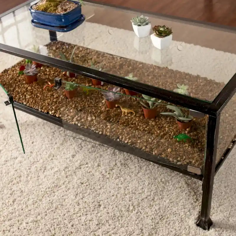 43  Black Glass And Metal Rectangular Coffee Table - 18.5  H x 42.5  W x 21  D