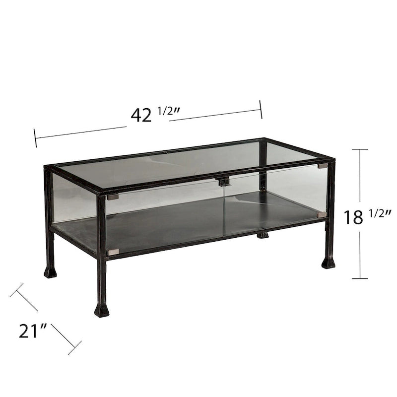 43  Black Glass And Metal Rectangular Coffee Table - 18.5  H x 42.5  W x 21  D
