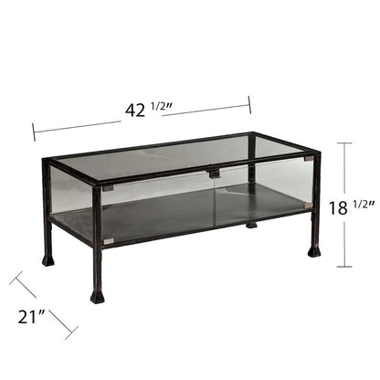 43  Black Glass And Metal Rectangular Coffee Table - 18.5  H x 42.5  W x 21  D
