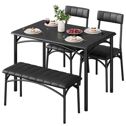 4 Piece Kitchen Table Set with 2 Upholstered Chairs, 1 Bench, 1 Dining Table