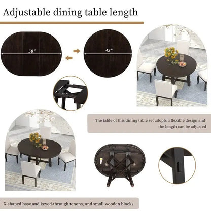 Farmhouse Extendable Adjustable Round/Oval Table, Player Poker Table, Dining Table, Kitchen Table