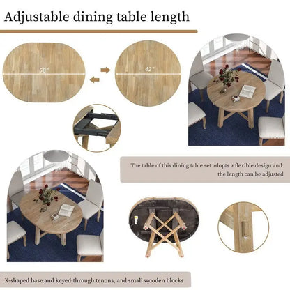 Farmhouse Extendable Adjustable Round/Oval Table, Player Poker Table, Dining Table, Kitchen Table