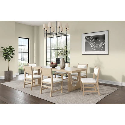 Modern Wood Rectangular Kitchen Table with Six Chairs, Dining Table and Six Seats, Light Brown