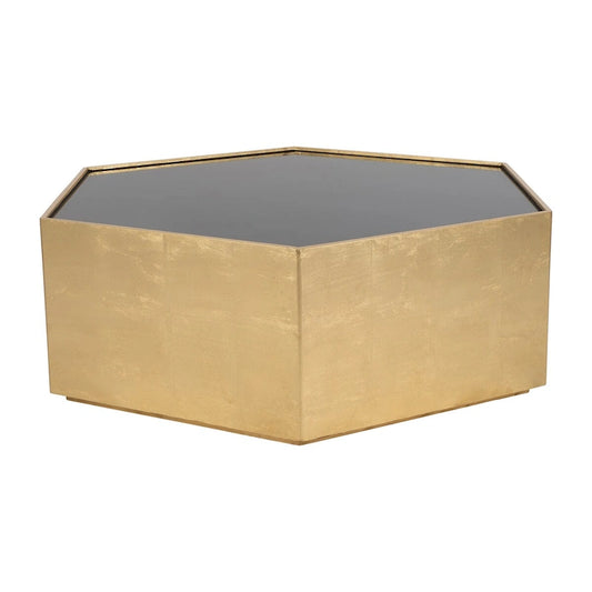 Sagebrook Home Glam Modern Wood Gold Hexagon Glass Top Coffee Table - 48  x 42  x 16