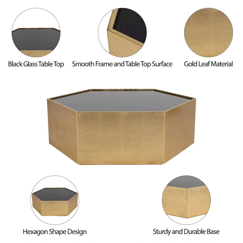 Sagebrook Home Glam Modern Wood Gold Hexagon Glass Top Coffee Table - 48  x 42  x 16