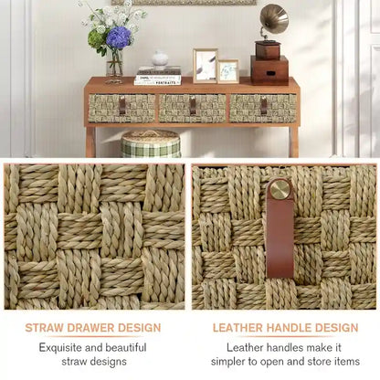 Modern Wood Console Table with Storage and Open Storage Shelf