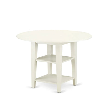 East West Furniture Dining Table Set Contains a Round Dining Table and Chairs, Linen White (Pieces Options)