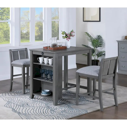 Graham 36  3-Piece Finish Small Space Counter Height Dining Table with Shelves and 2 Chairs