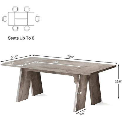 71  Large Farmhouse Dinning Table, Rectangular Dining Table for 6