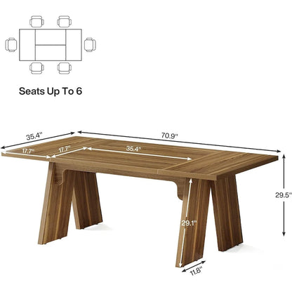 71  Large Farmhouse Dinning Table, Rectangular Dining Table for 6
