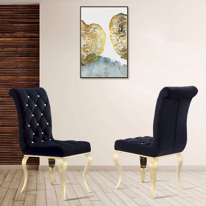Black Buttons Tufted Dining Chairs with Gold Legs