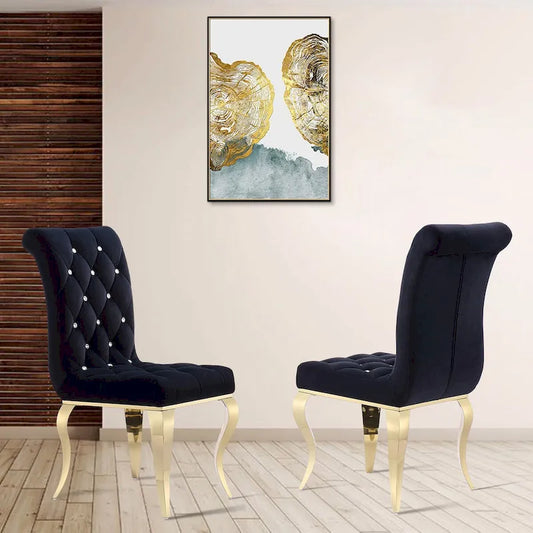 Black Buttons Tufted Dining Chairs with Gold Legs