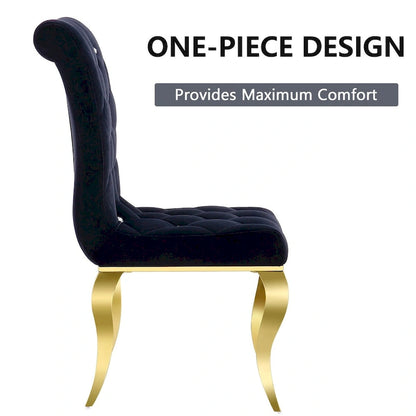Black Buttons Tufted Dining Chairs with Gold Legs