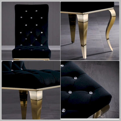 Black Buttons Tufted Dining Chairs with Gold Legs