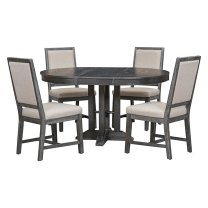 5-Piece Dining Set Extendable Round Table and 4 Upholstered Chairs Farmhouse Dining Set for Kitchen, Dining Room