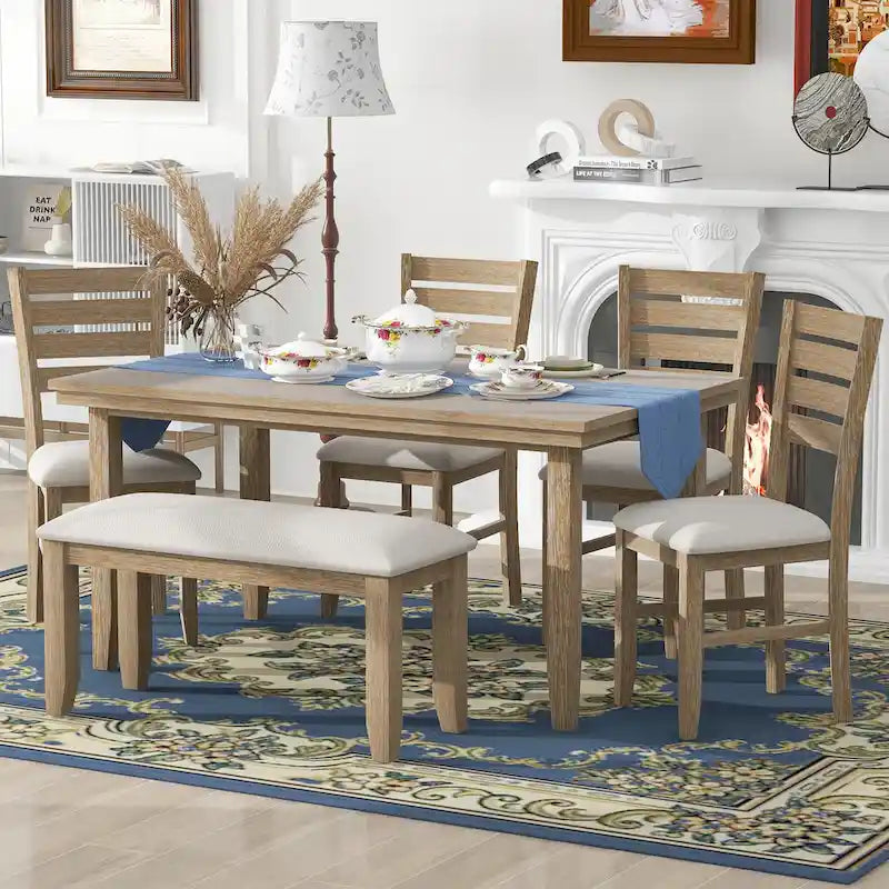 5-piece Farmhouse Dining Set Rectangular Table Chair