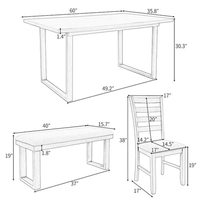 5-piece Farmhouse Dining Set Rectangular Table Chair
