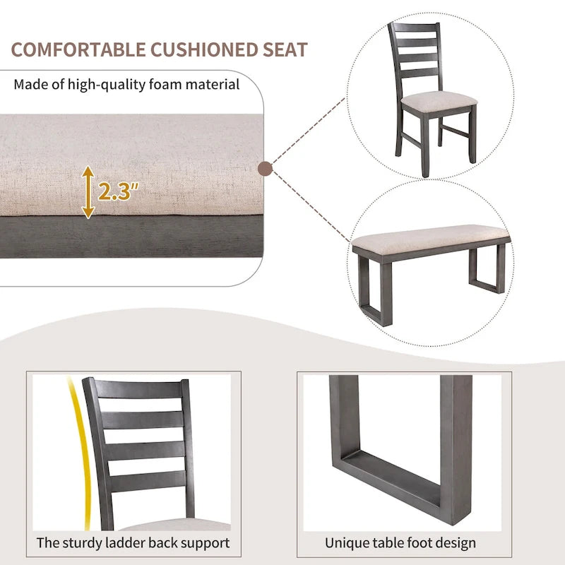 5-piece Farmhouse Dining Set Rectangular Table Chair