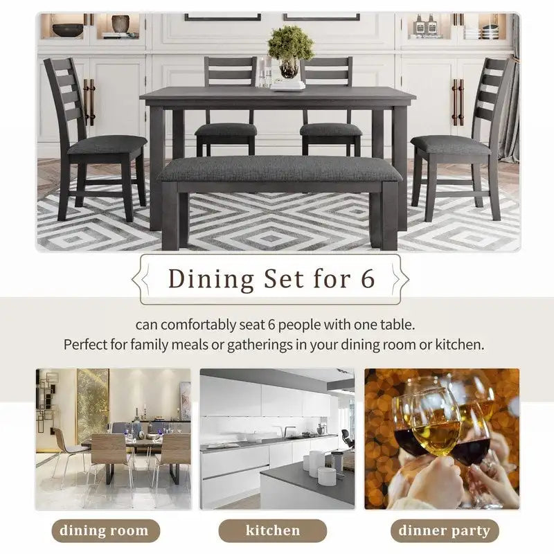 5-piece Farmhouse Dining Set Rectangular Table Chair