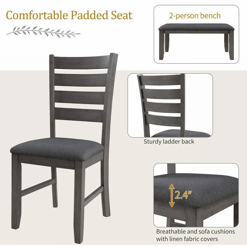 5-piece Farmhouse Dining Set Rectangular Table Chair