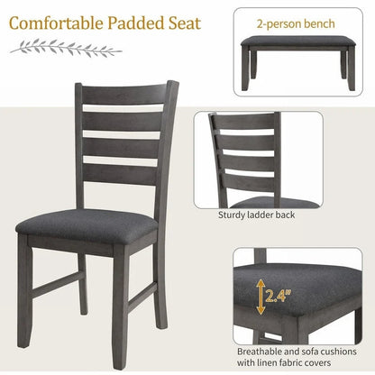 5-piece Farmhouse Dining Set Rectangular Table Chair