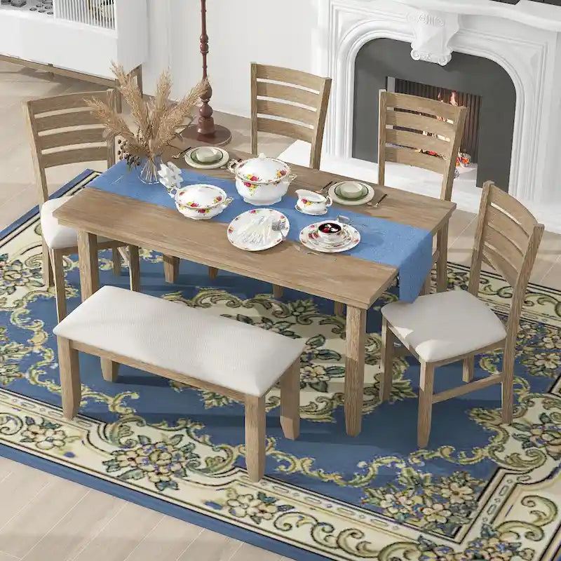 5-piece Farmhouse Dining Set Rectangular Table Chair