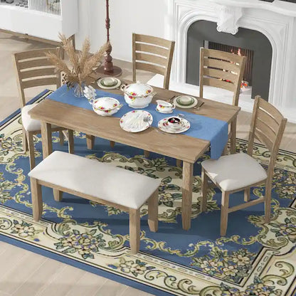 5-piece Farmhouse Dining Set Rectangular Table Chair