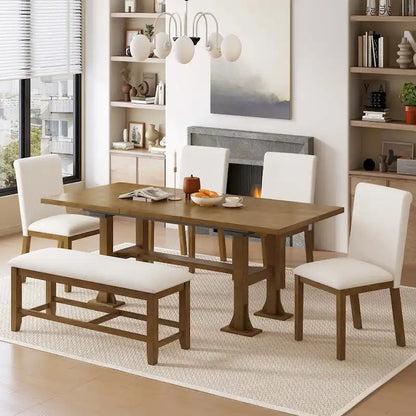 Farmhouse 6 PCS Extending Dining Table Set for 6 with Shelf Base