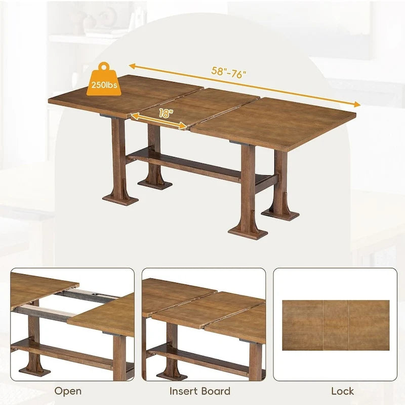 Farmhouse 6 PCS Extending Dining Table Set for 6 with Shelf Base