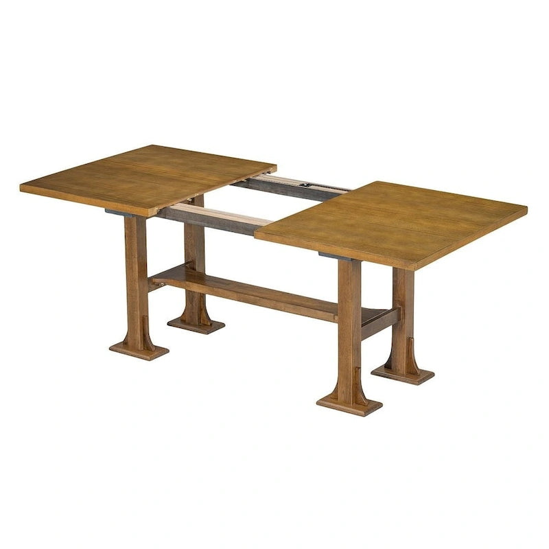 Farmhouse 6 PCS Extending Dining Table Set for 6 with Shelf Base