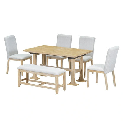 Farmhouse 6 PCS Extending Dining Table Set for 6 with Shelf Base