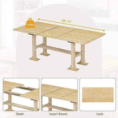 Farmhouse 6 PCS Extending Dining Table Set for 6 with Shelf Base