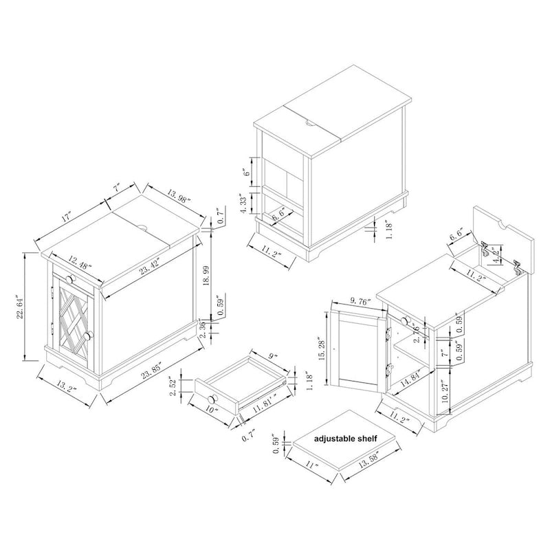 Classic Charging End Table with USB Ports and Storage - 23  in Height