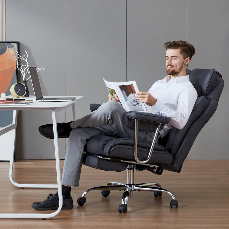 Big and Tall Leather Office Chair with Foot Rest with Adjustable Back for People up to 400 lbs