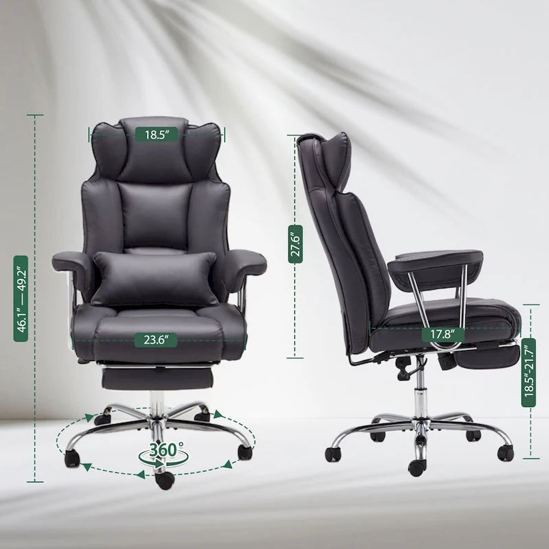 Big and Tall Leather Office Chair with Foot Rest with Adjustable Back for People up to 400 lbs