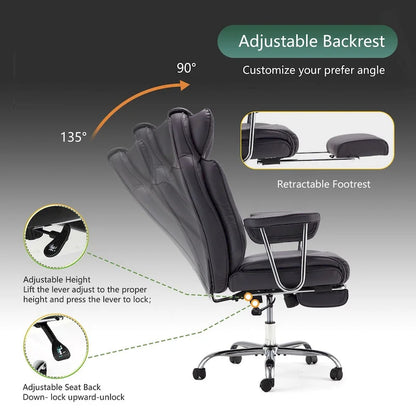 Big and Tall Leather Office Chair with Foot Rest with Adjustable Back for People up to 400 lbs