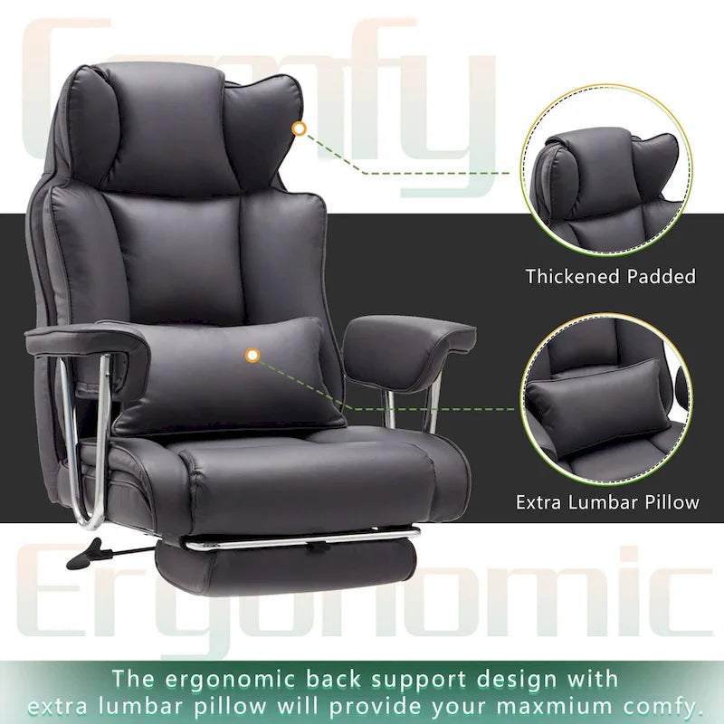 Big and Tall Leather Office Chair with Foot Rest with Adjustable Back for People up to 400 lbs