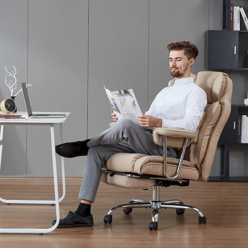 Big and Tall Leather Office Chair with Foot Rest with Adjustable Back for People up to 400 lbs