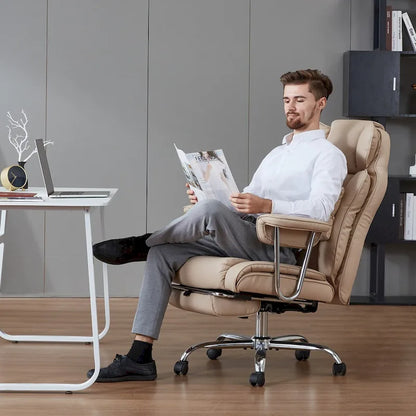 Big and Tall Leather Office Chair with Foot Rest with Adjustable Back for People up to 400 lbs
