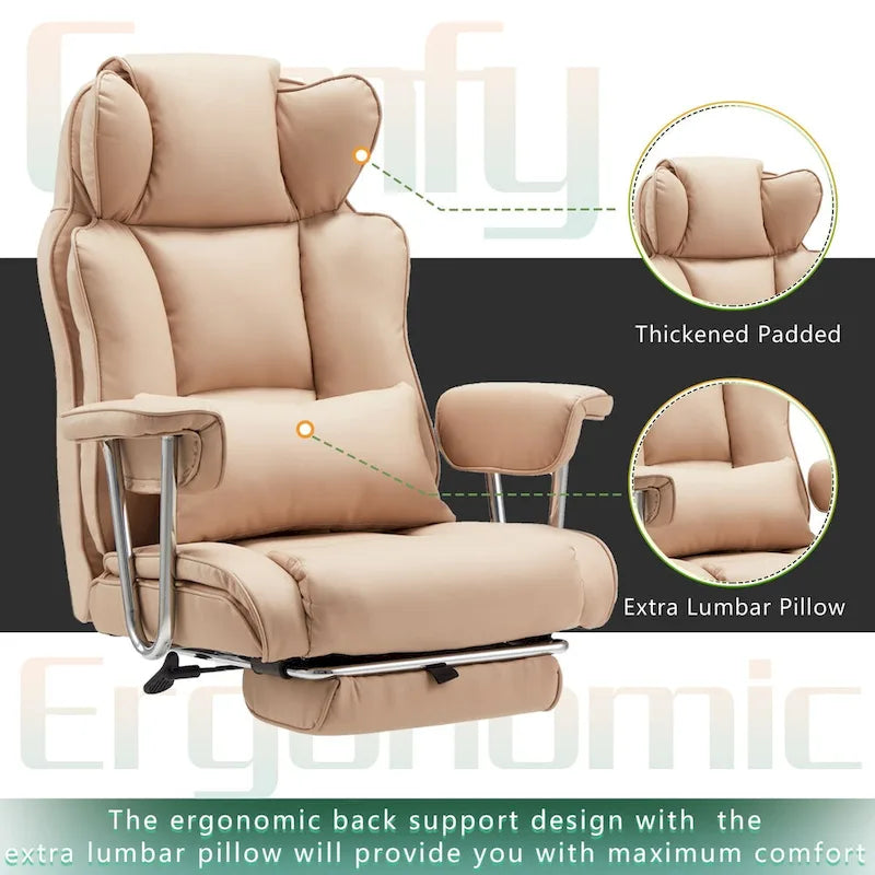 Big and Tall Leather Office Chair with Foot Rest with Adjustable Back for People up to 400 lbs
