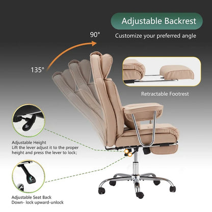 Big and Tall Leather Office Chair with Foot Rest with Adjustable Back for People up to 400 lbs
