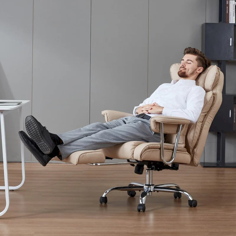 Big and Tall Leather Office Chair with Foot Rest with Adjustable Back for People up to 400 lbs