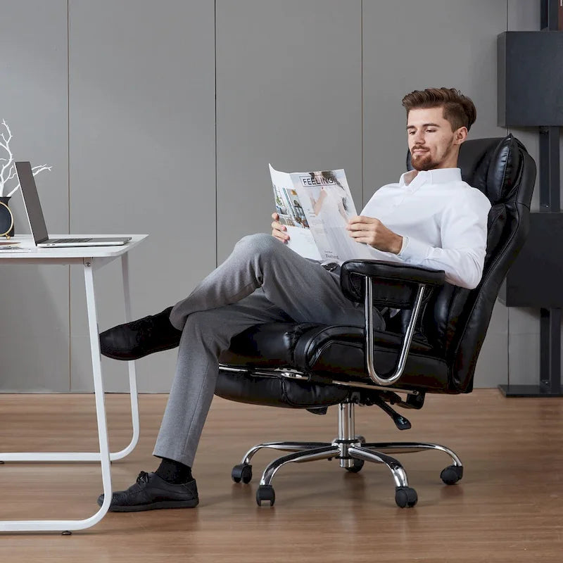 Big and Tall Leather Office Chair with Foot Rest with Adjustable Back for People up to 400 lbs