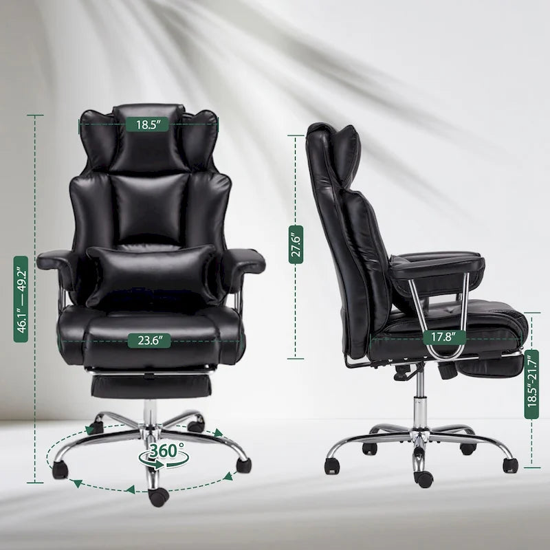 Big and Tall Leather Office Chair with Foot Rest with Adjustable Back for People up to 400 lbs