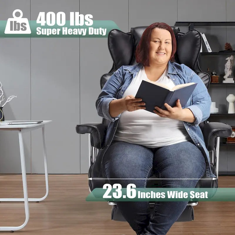 Big and Tall Leather Office Chair with Foot Rest with Adjustable Back for People up to 400 lbs