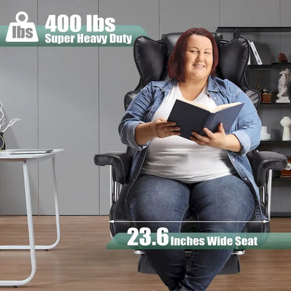 Big and Tall Leather Office Chair with Foot Rest with Adjustable Back for People up to 400 lbs
